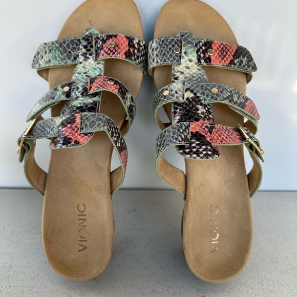 Vionic Radia Multicolored Snake Print Adjustable Wedge Slides Sandals Size10 - Picture 6 of 7